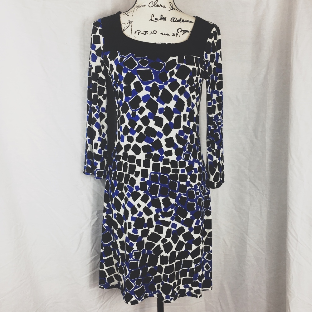Lily Long Sleeved Black/Blue/White Dress Sz Small